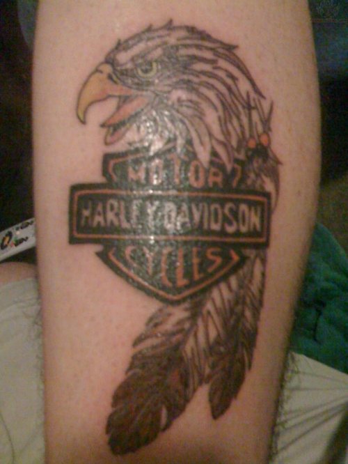 Harley Davidson Eagle Head Feather Tattoo